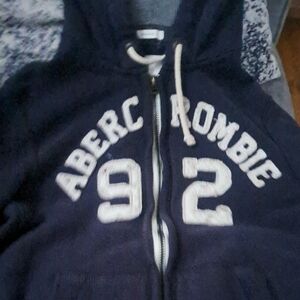 Abercrombie & Fitch Black Hoodie with Cream Drawstrings
